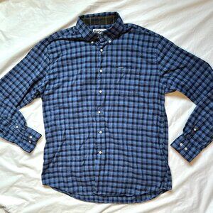Barbour Flannel Shirt Mens 2XL Blue Plaid Tailored Fit Button Long Sleeve